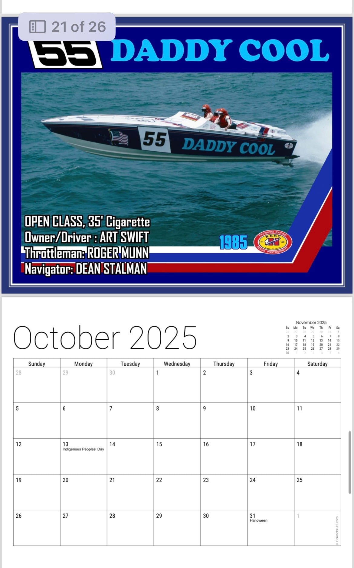 2025 NNRT Offshore Classic Calendar 11x14