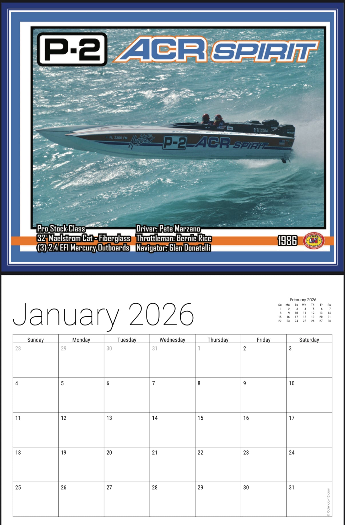 2026 NNRT Offshore Classic Calendar 11x14 12 month Glossy
